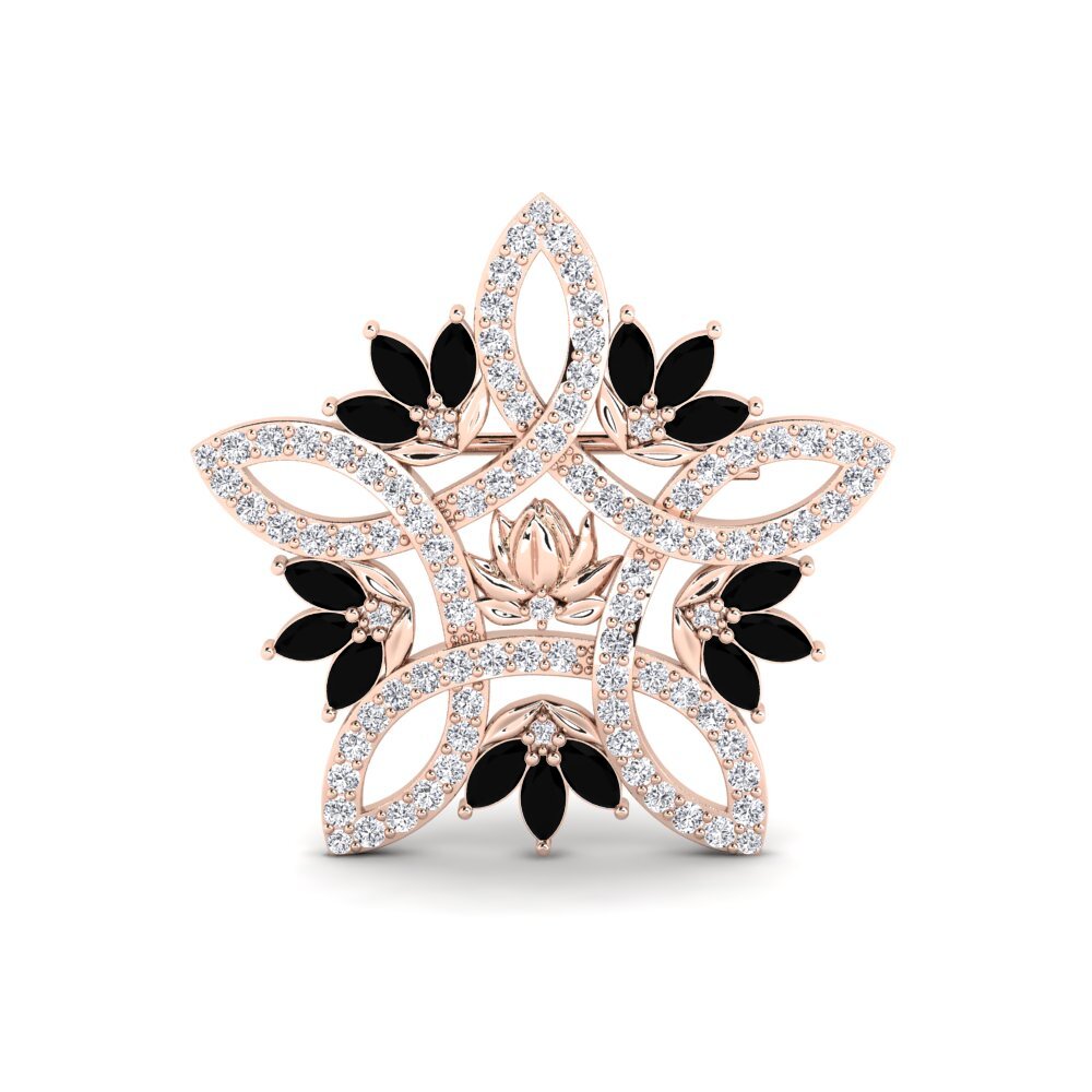 Rotgold 585 Schwarzer Diamant Women's Brosche Skumring