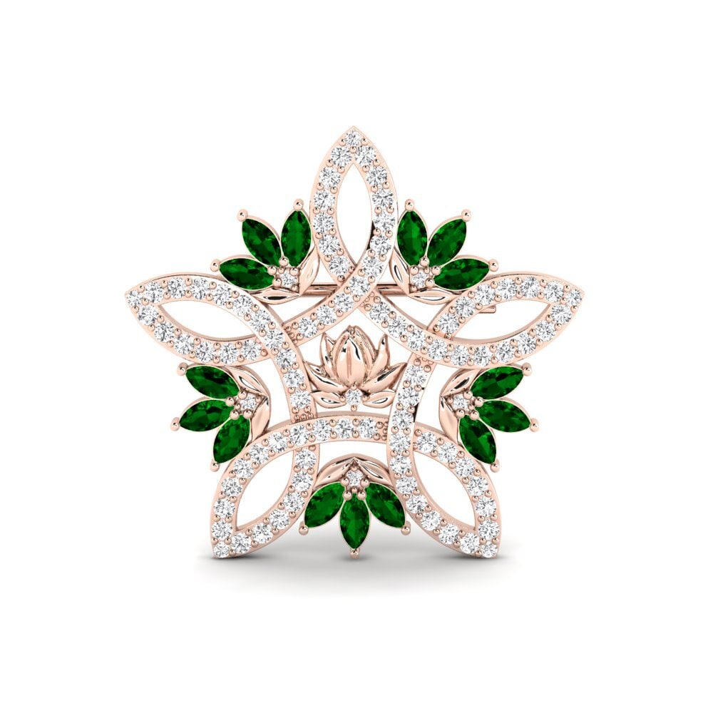 Rotgold 585 Grüner Zirkonia Women's Brosche Skumring