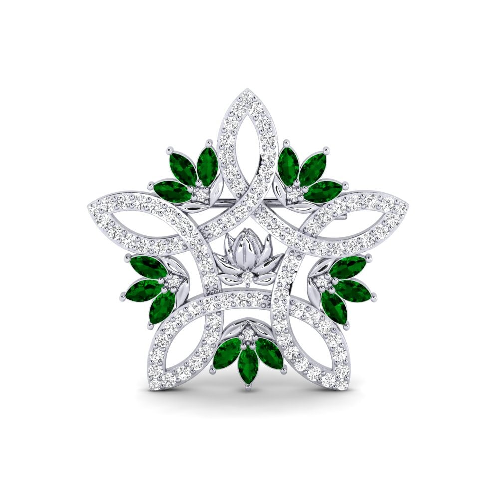 Weißgold 375 Grüner Zirkonia Women's Brosche Skumring
