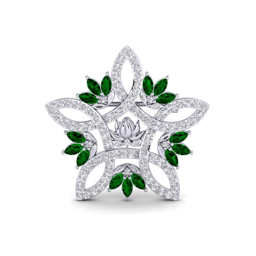 14ct White Gold Green Zirconia Women's Brooch Skumring