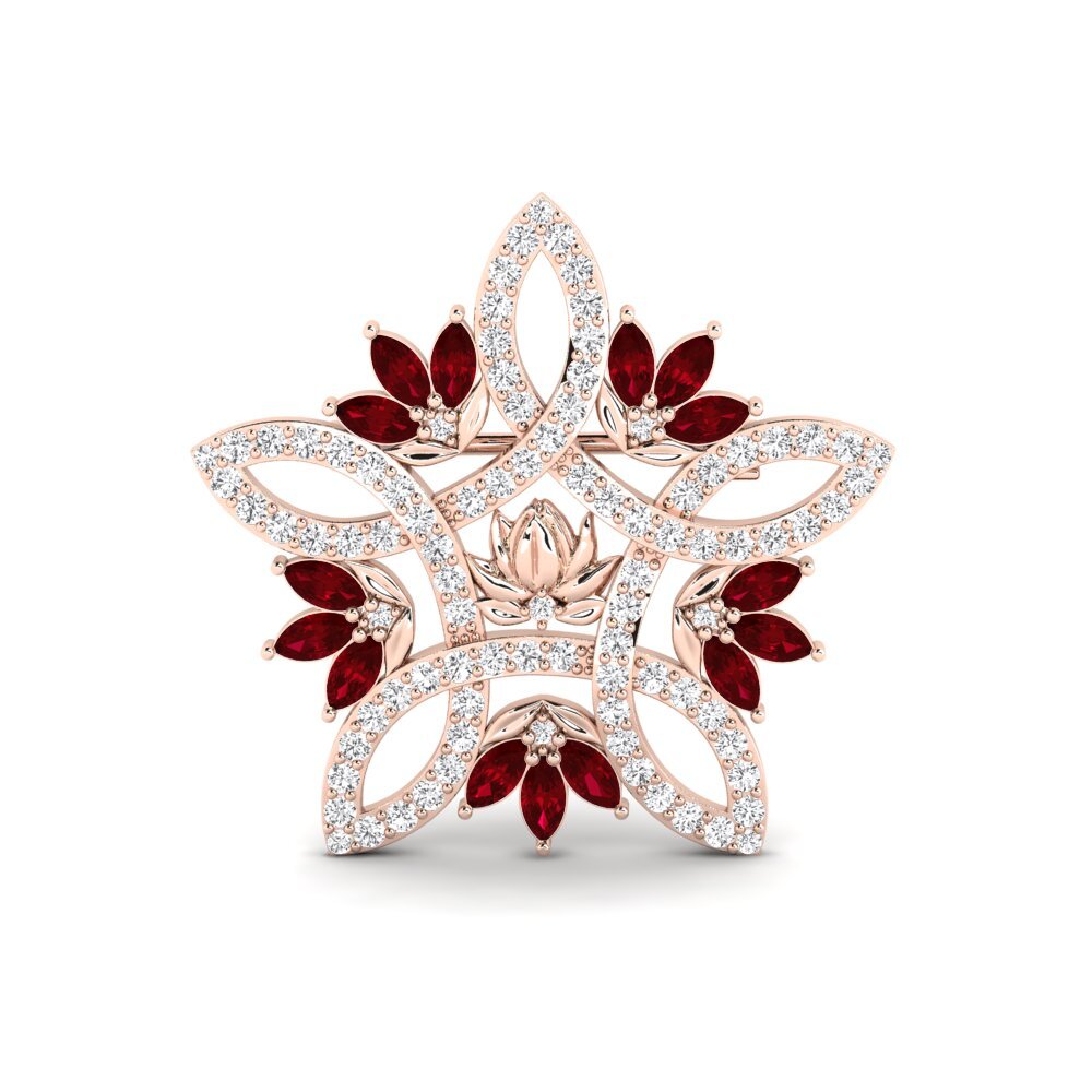 Rotgold 585 Roter Zirkonia Women's Brosche Skumring