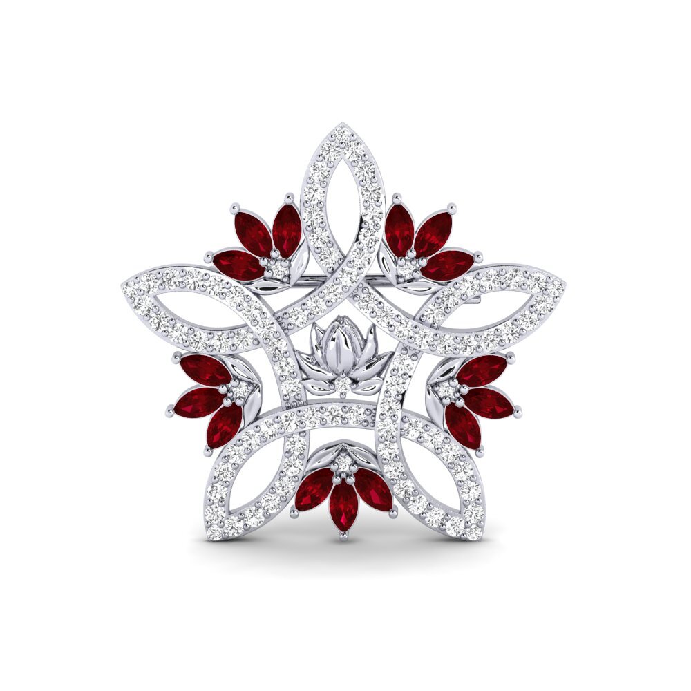 Weißgold 585 Roter Zirkonia Women's Brosche Skumring