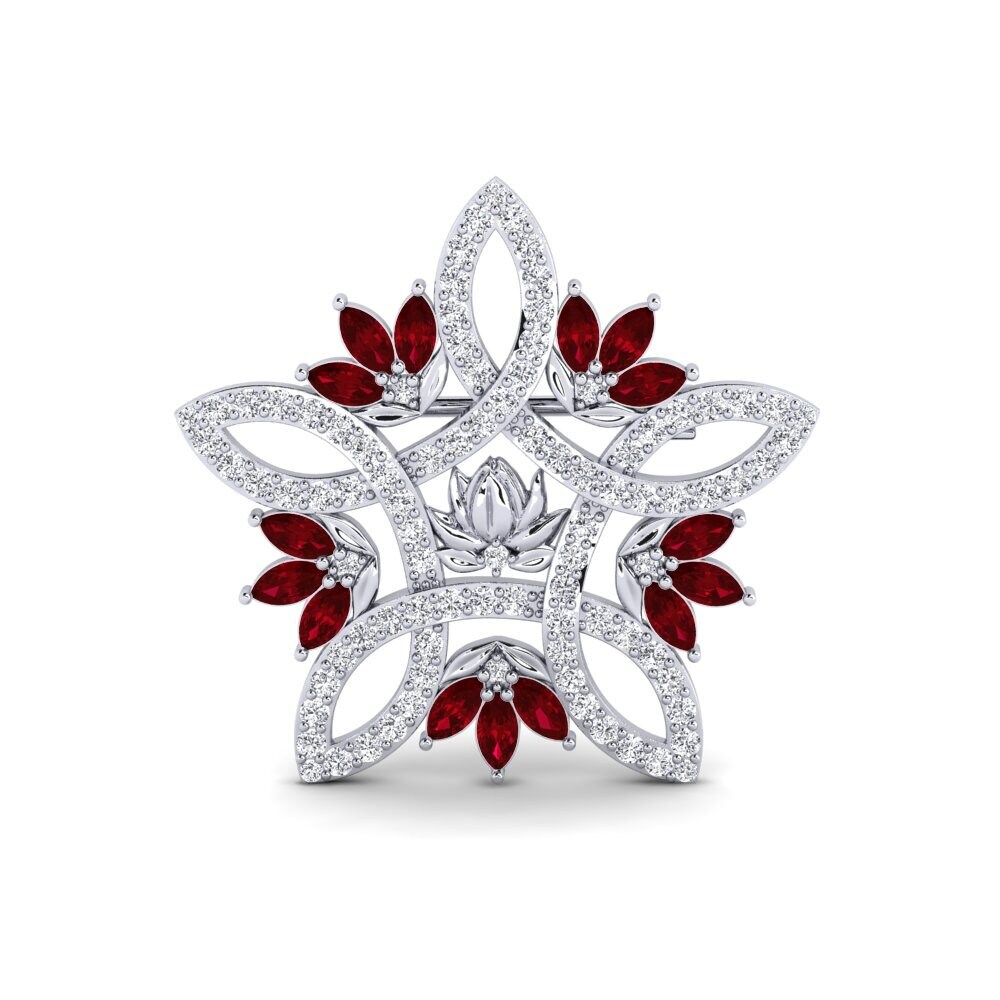 14ct White Gold Red Zirconia Women's Brooch Skumring
