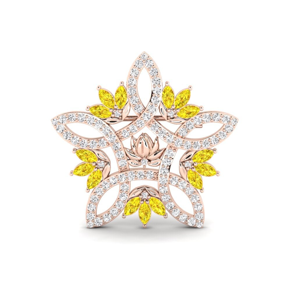 Rotgold 585 Gelber Saphir Women's Brosche Skumring