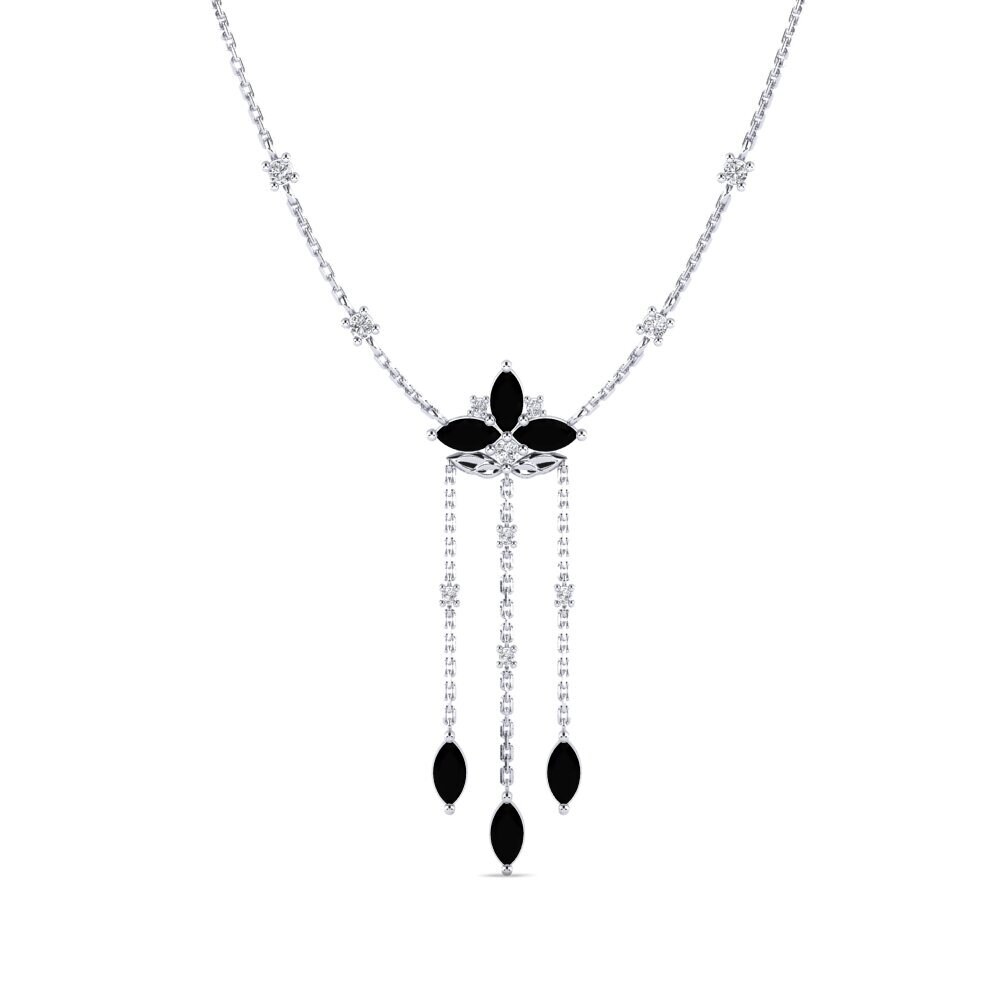 9k Oro Blanco Zafiro negro Collar de Mujer Straleglons