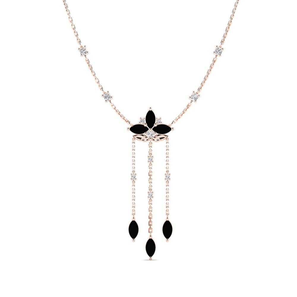 14k Oro Rosa Diamante Negro Collar de Mujer Straleglons