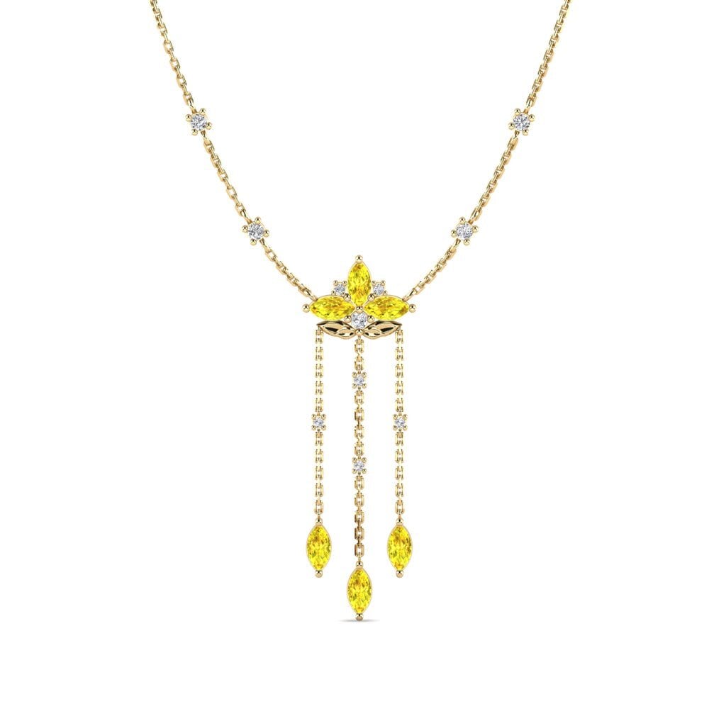 14K Yellow Gold Marquise Yellow Sapphire Women's Necklace Straleglons
