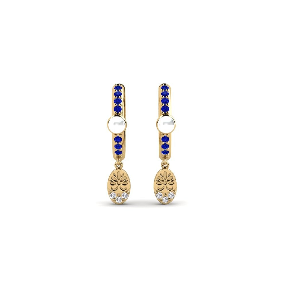 14ct Yellow Gold Round Sapphire Women's Earring Yvoty