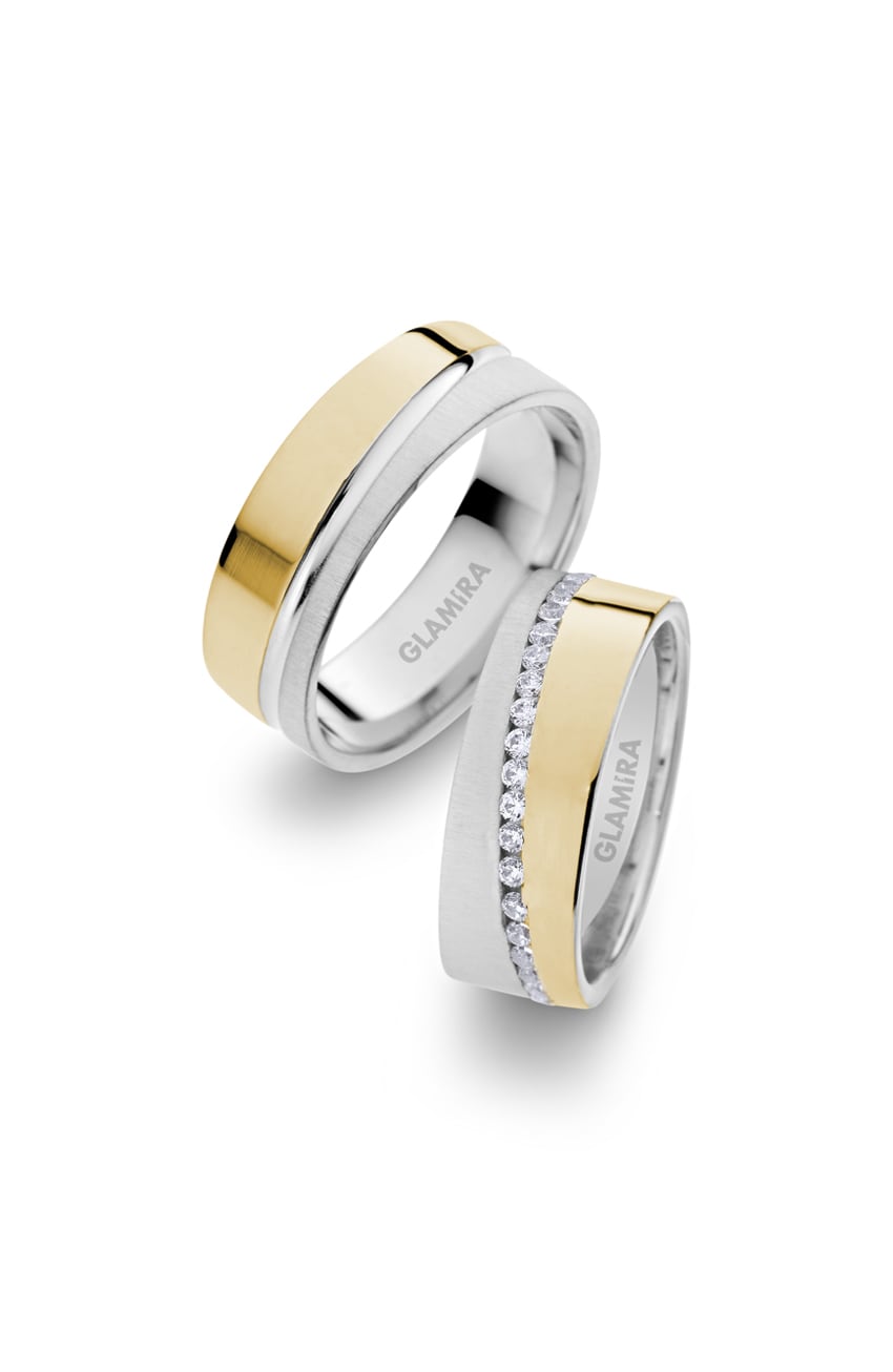 9k White & Yellow Gold Wedding Ring Elegant Aura