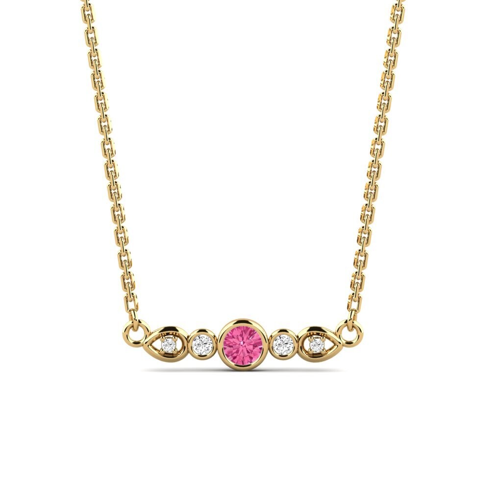14k Oro Amarillo Turmalina rosa Collar de Mujer Lau