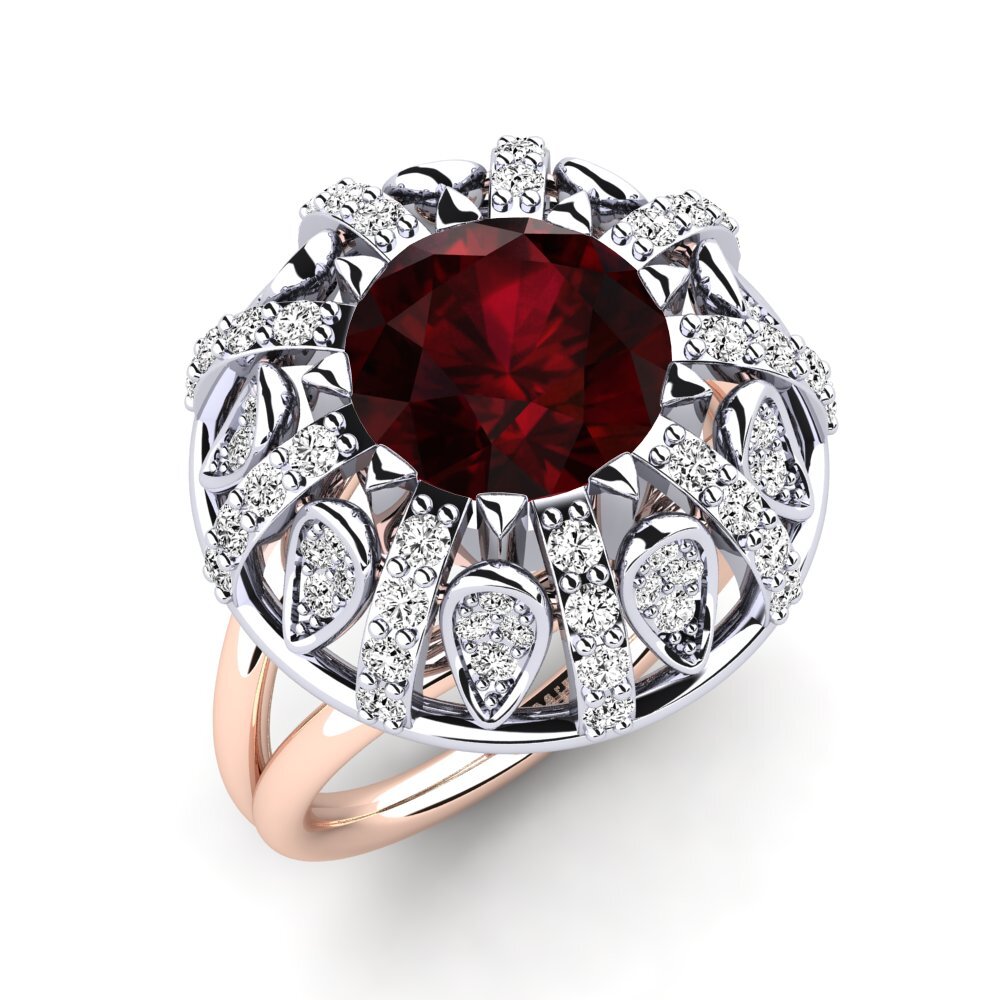 18k Oro Blanco & Rosa Granate Anillo de compromiso Cindie
