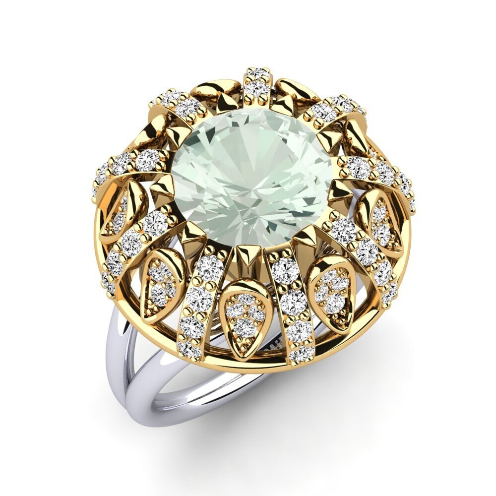 Amarelo & Branco-14K Ametista Verde Anel de Noivado Cindie