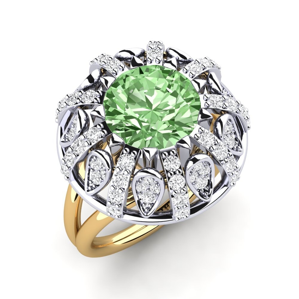 18ct White / Yellow Gold Green Diamond Engagement Ring Cindie