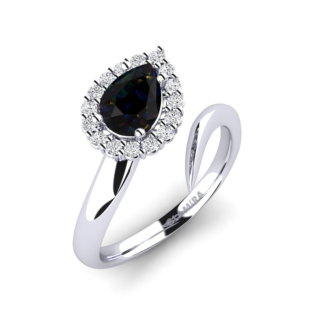 18ct White Gold Black Opal Engagement Ring Jasminum