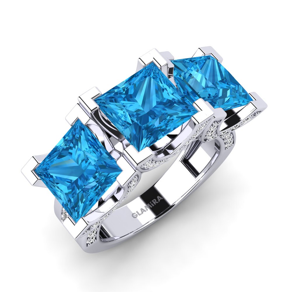 Białe Złoto 375 Niebieski Topaz Pierścionek zaręczynowy Rebel