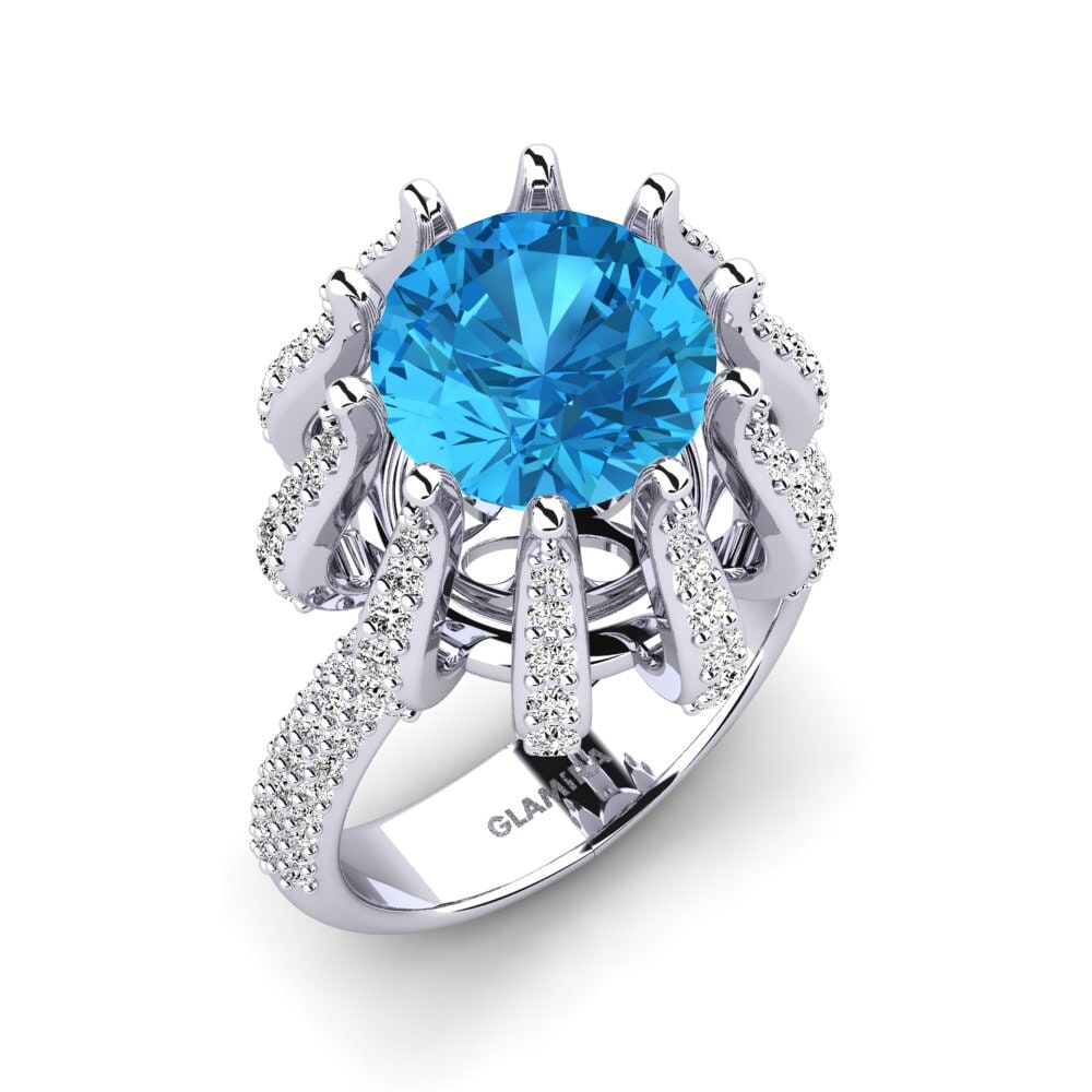 Białe Złoto 375 Niebieski Topaz Pierścionek zaręczynowy Zekrom