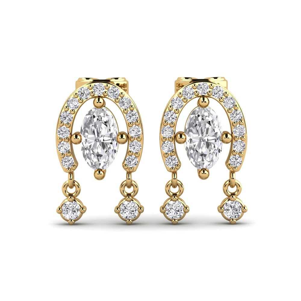 Boucles D'Oreilles Or 18K Violet - Ovale Avec CZ Diamant - Neuf Avec Étiquettes