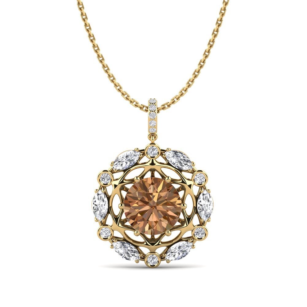 18k Oro Amarillo Diamante café Colgante de Mujer Masera