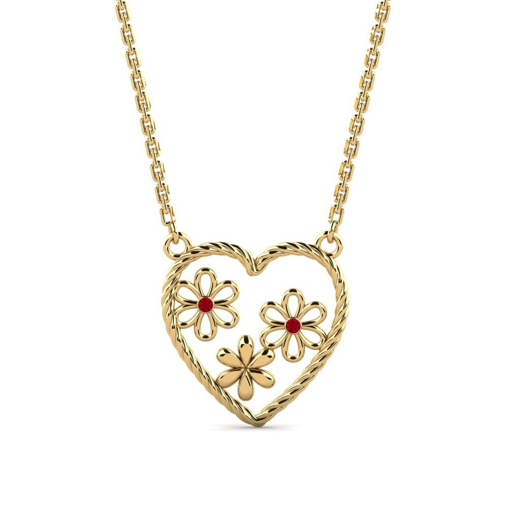 9k Oro Amarillo Circonita Roja Collar de Mujer Sera