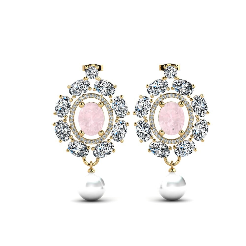 18ct Yellow Gold Rose Quartz Women's Earring Dawika