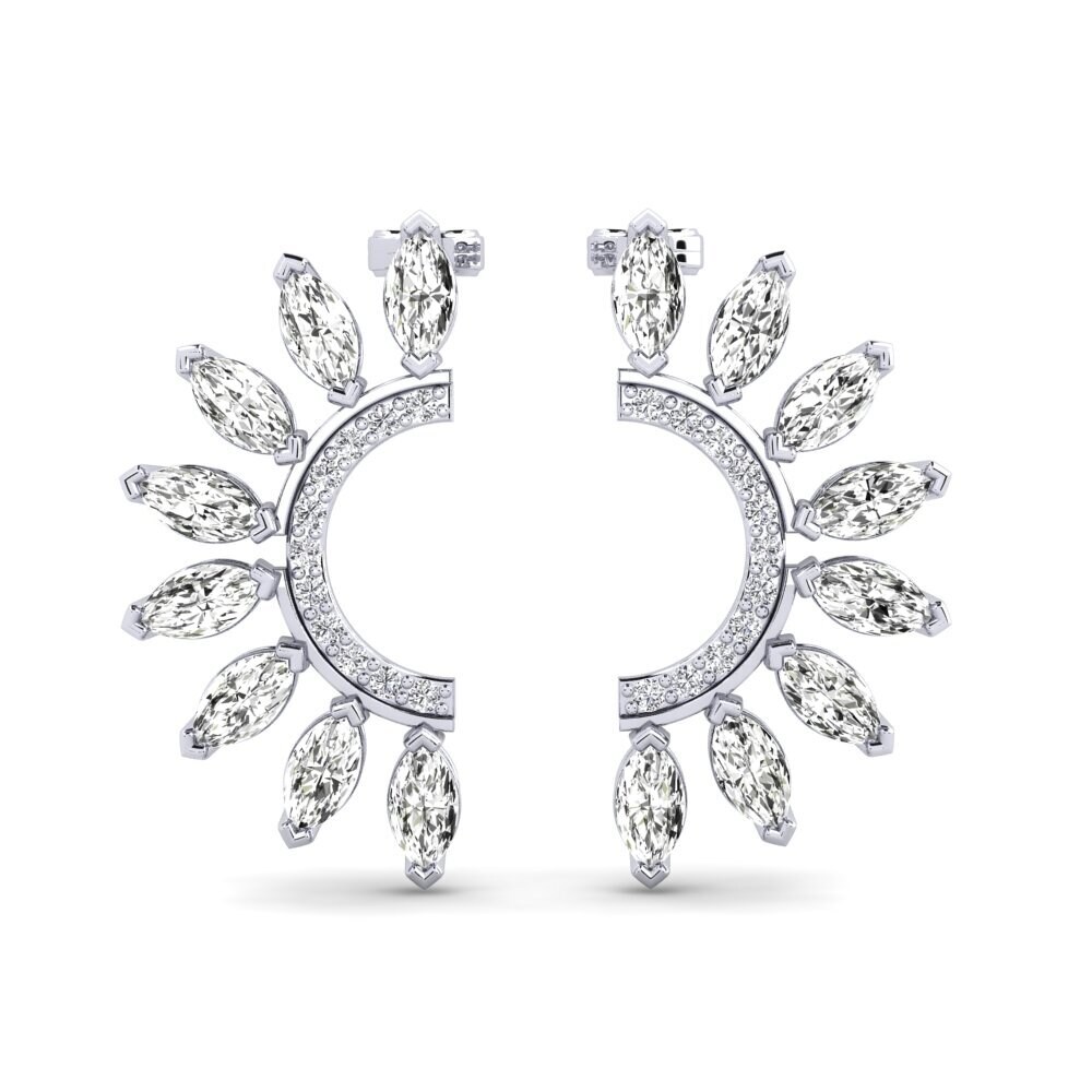 Boucles D'oreilles Diamant Simulé 4 Carats - Or Blanc 14K Finition, Rond Brillant, Argent 925