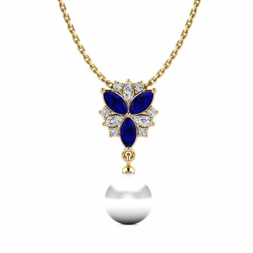 Pendant Client 585 Yellow Gold & Sapphire & Diamond & White Pearl