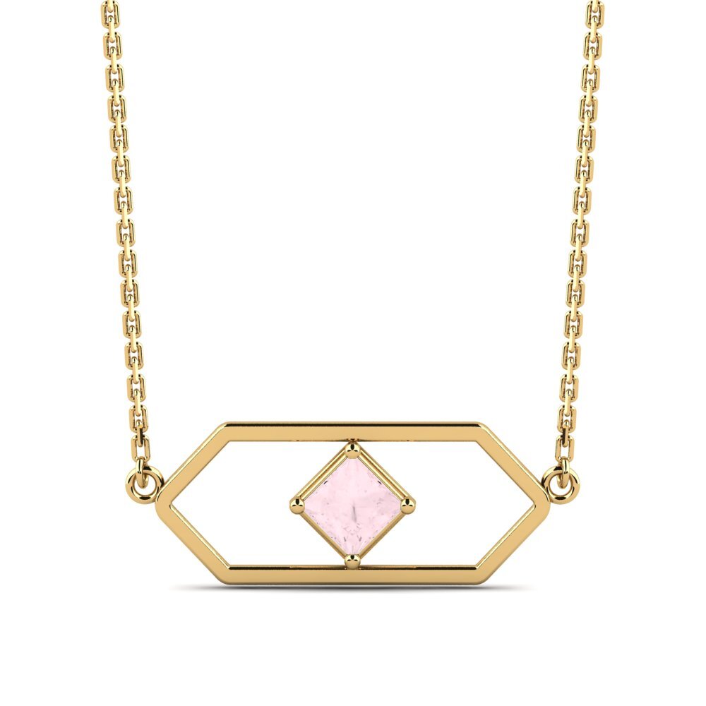 14k Oro Amarillo Cuarzo rosa Collar de Mujer Jaipur