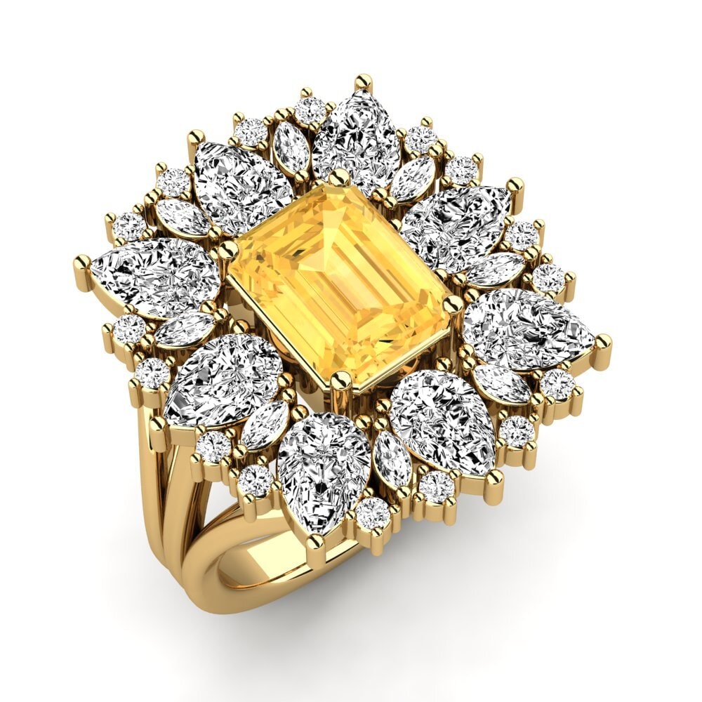 18k Oro Amarillo Citrino Anillo de compromiso Bollin