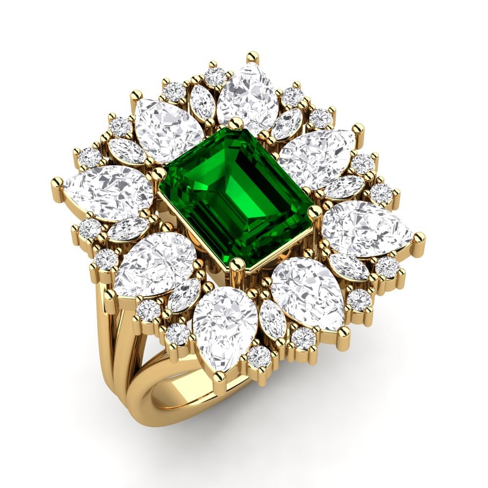 9k Oro Amarillo Circonita Verde Anillo de compromiso Bollin