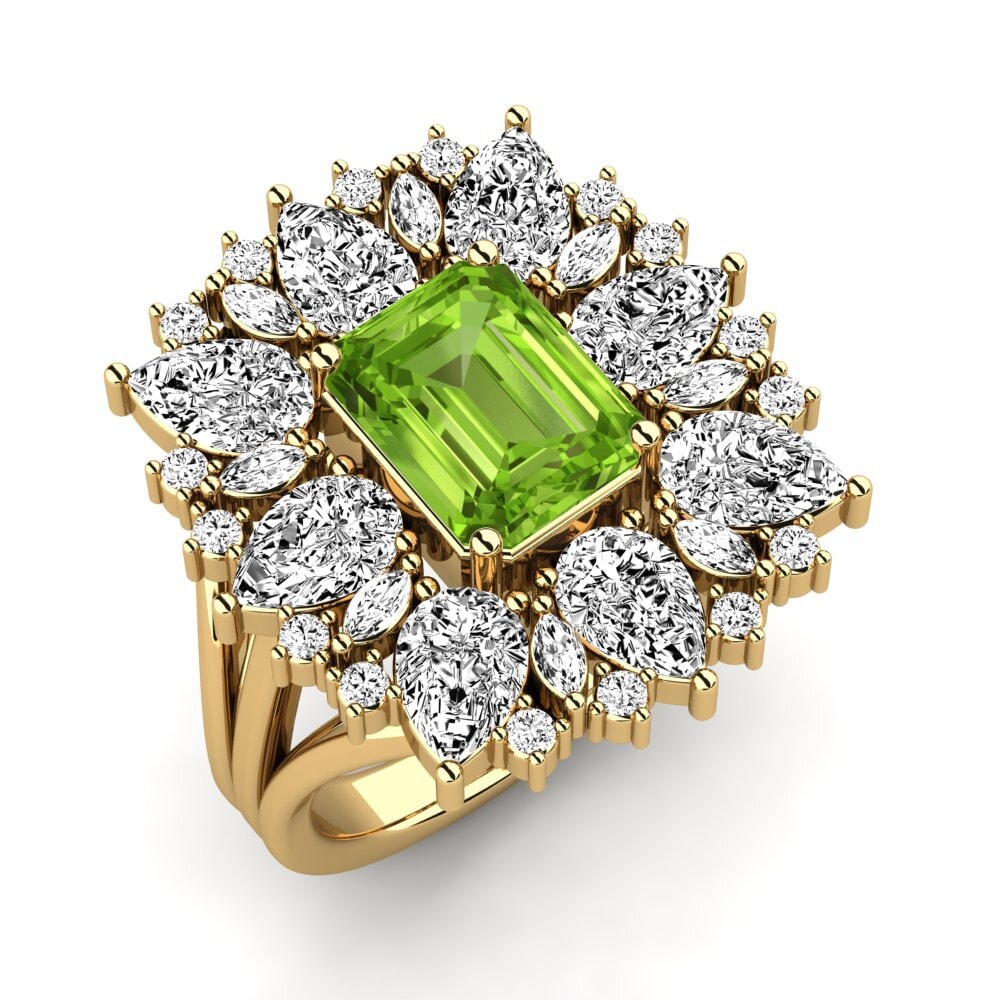 9k Oro Amarillo Peridoto Anillo de compromiso Bollin