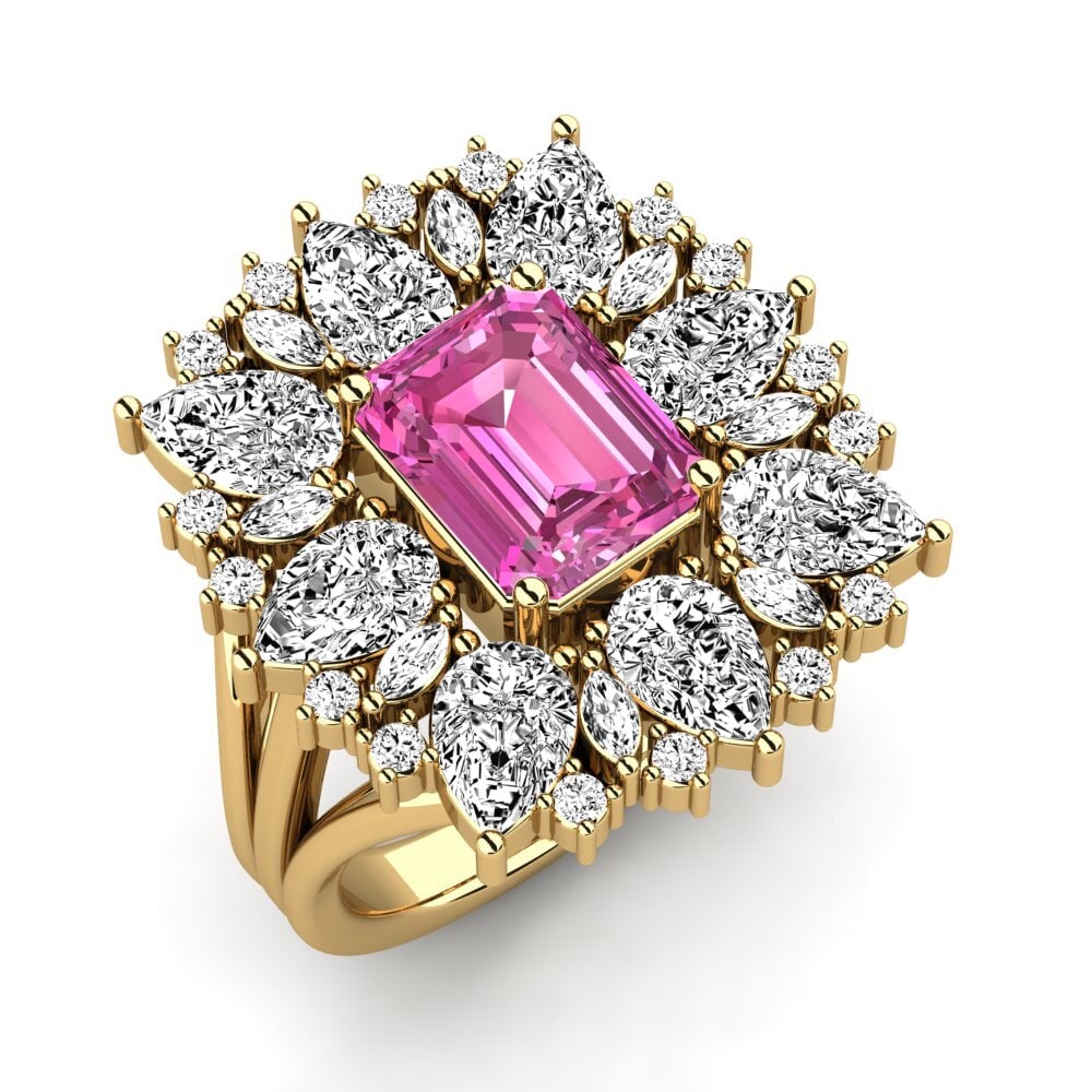 9k Oro Amarillo Topacio Rosa Anillo de compromiso Bollin