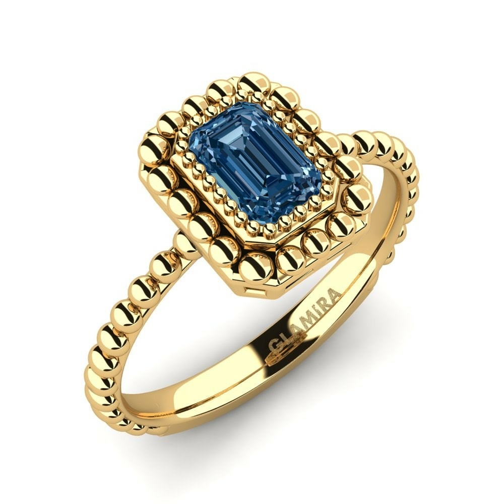 祖母綠形 藍色鑽石 訂婚戒指 Icy