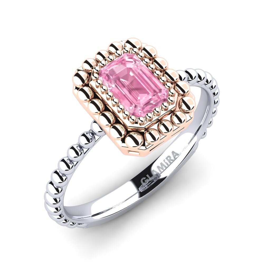 18ct White & Rose Gold Pink Sapphire Engagement Ring Icy