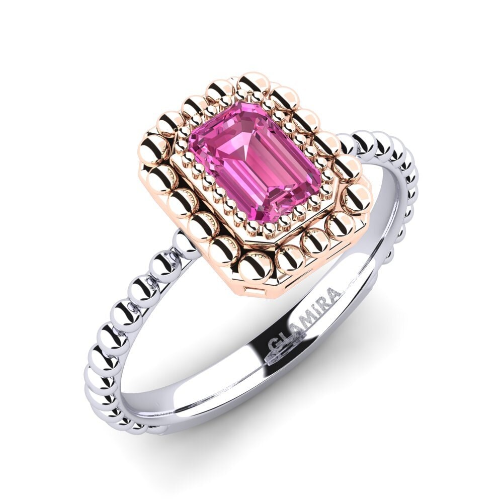 14ct White & Rose Gold Pink Topaz Engagement Ring Icy