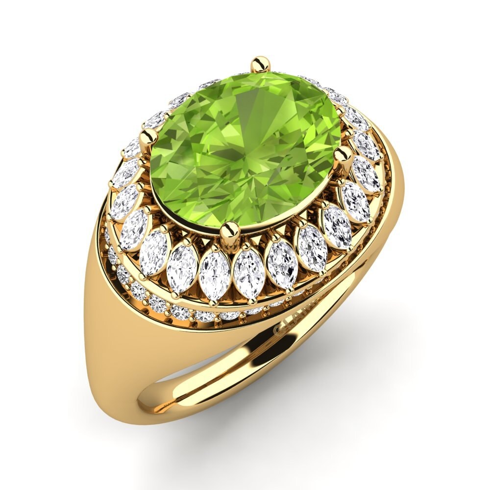 9k Oro Amarillo Peridoto Anillo de compromiso Rumer