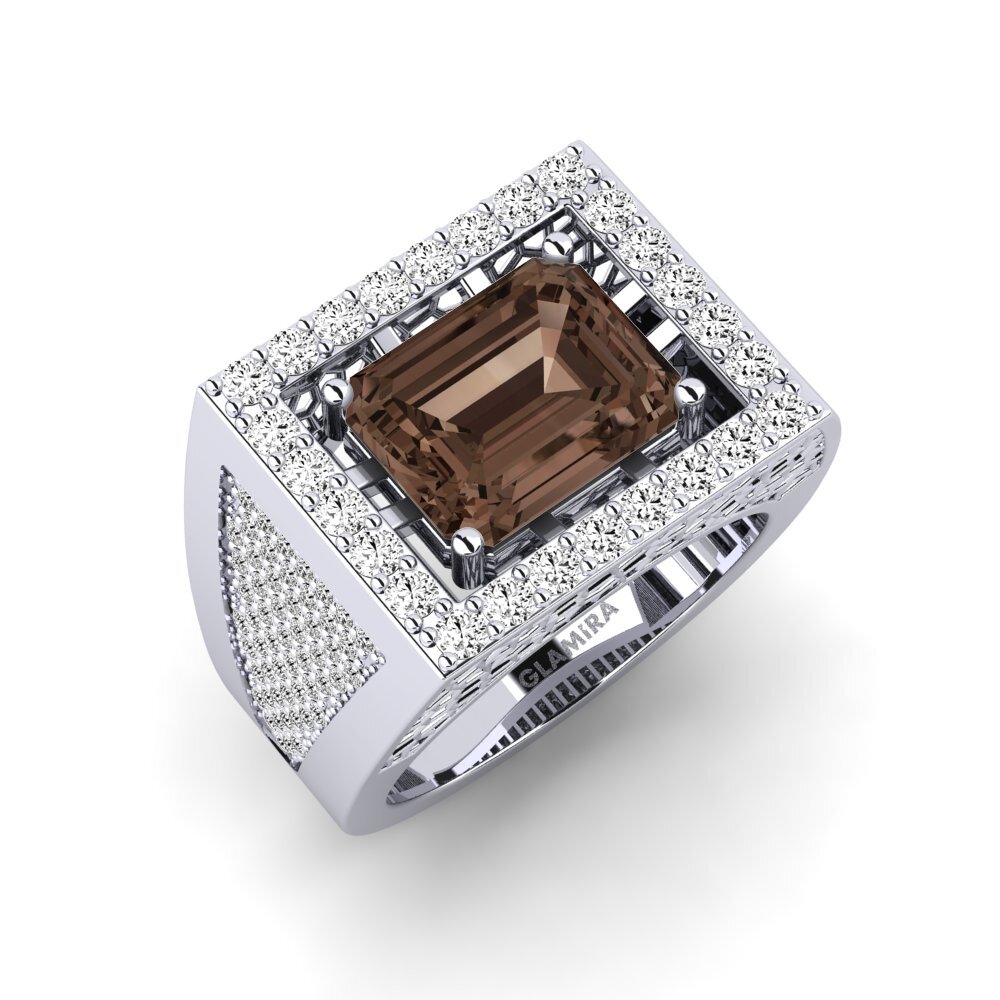 White Silver Smoky Quartz Men's Ring Santy