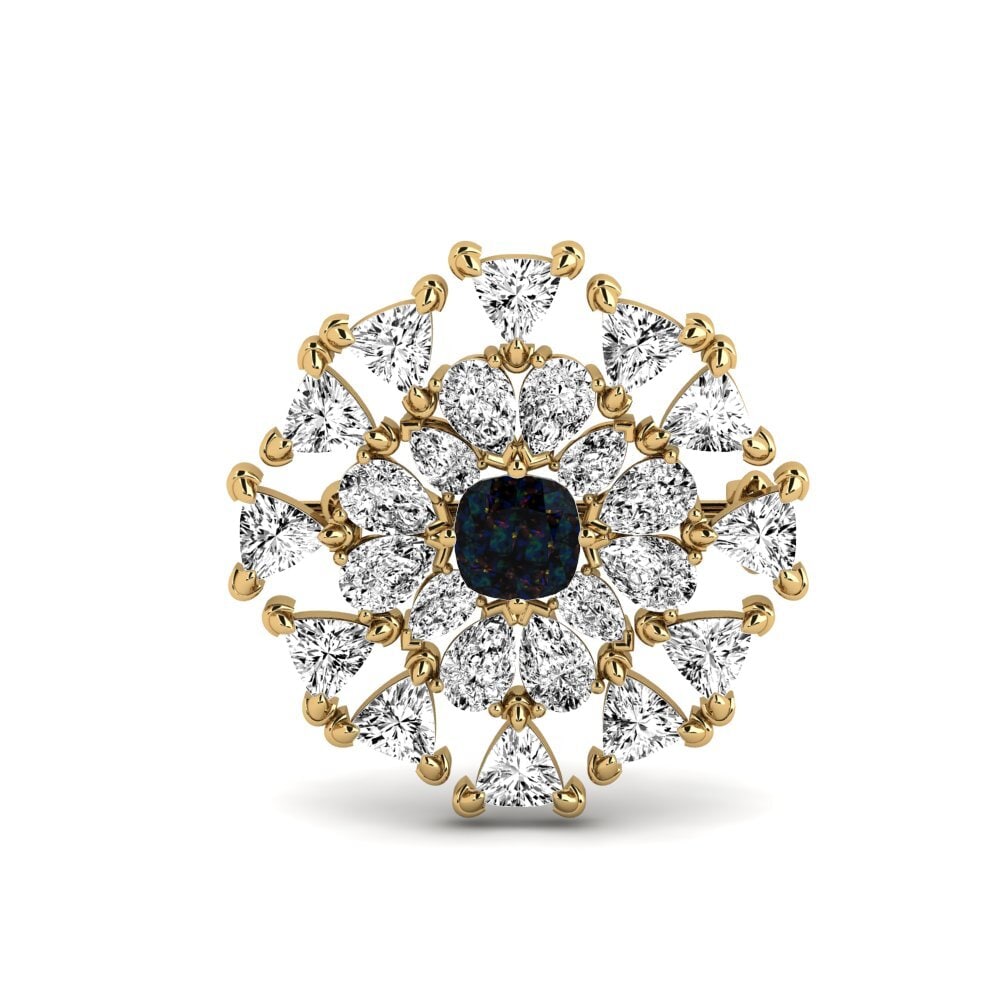 Gelbgold 375 Schwarzer Opal Brosche Anomis
