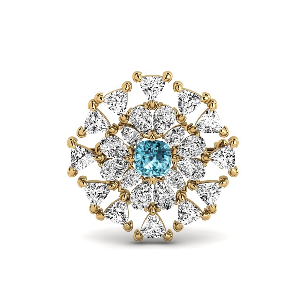 Gelbgold 375 Blauer Zirkon Brosche Anomis