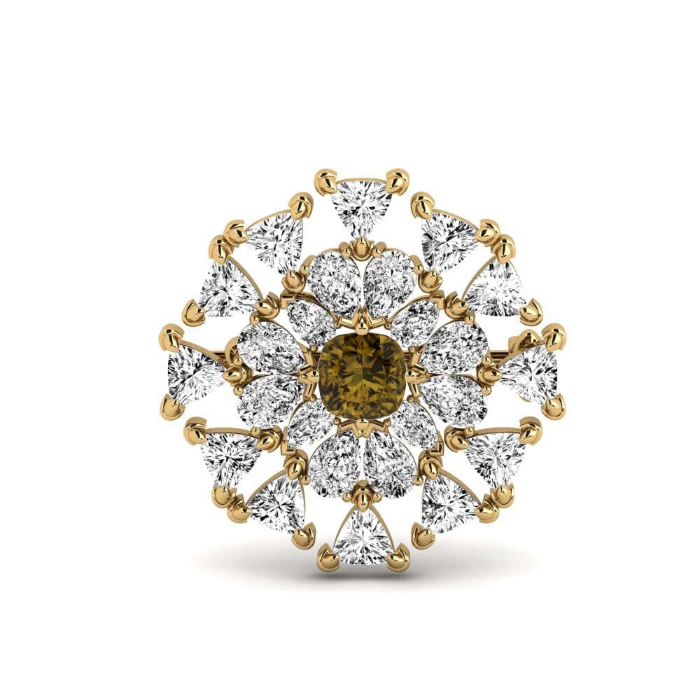 Gelbgold 585 Brauner Zirkon Brosche Anomis