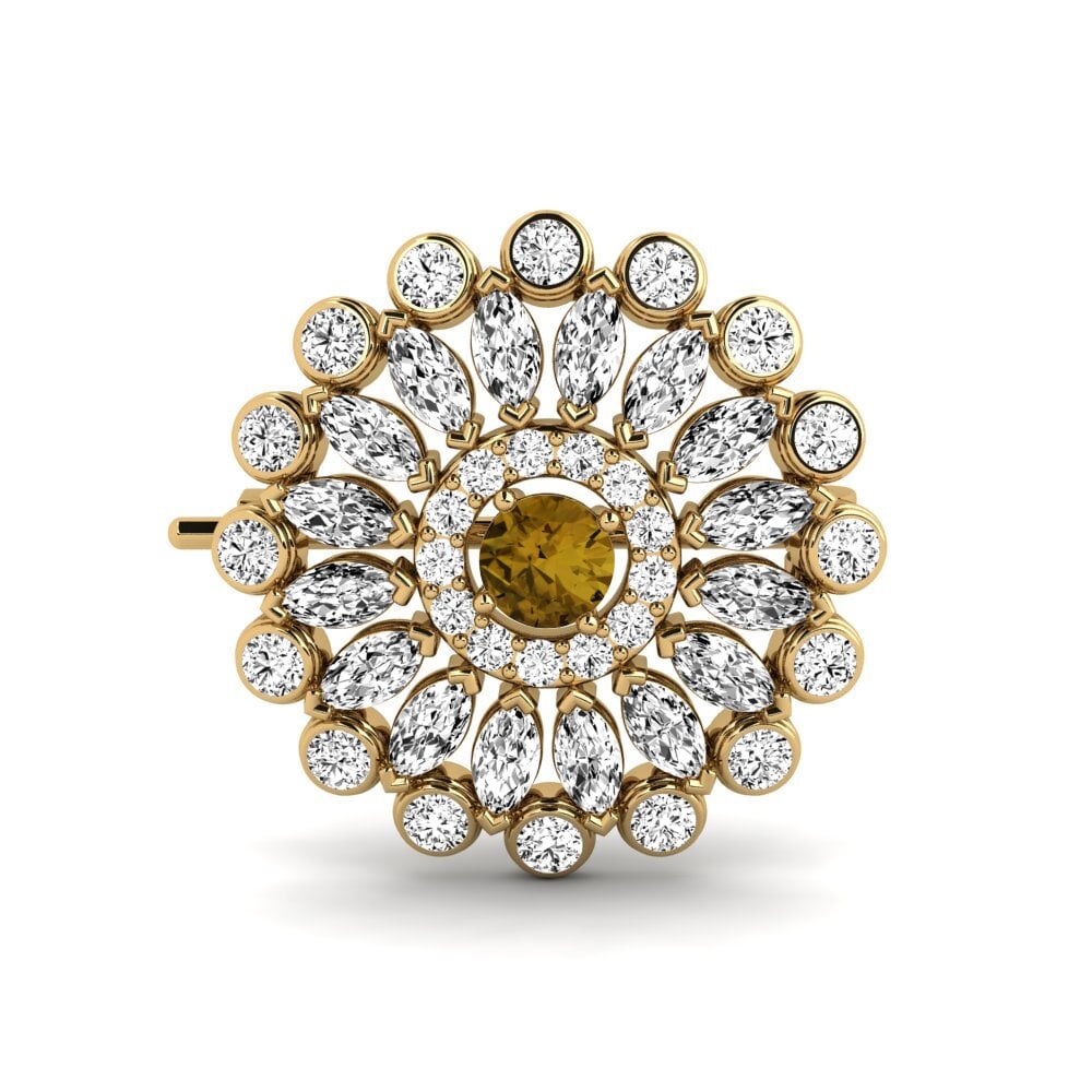 Gelbgold 585 Brauner Zirkon Brosche Belfin