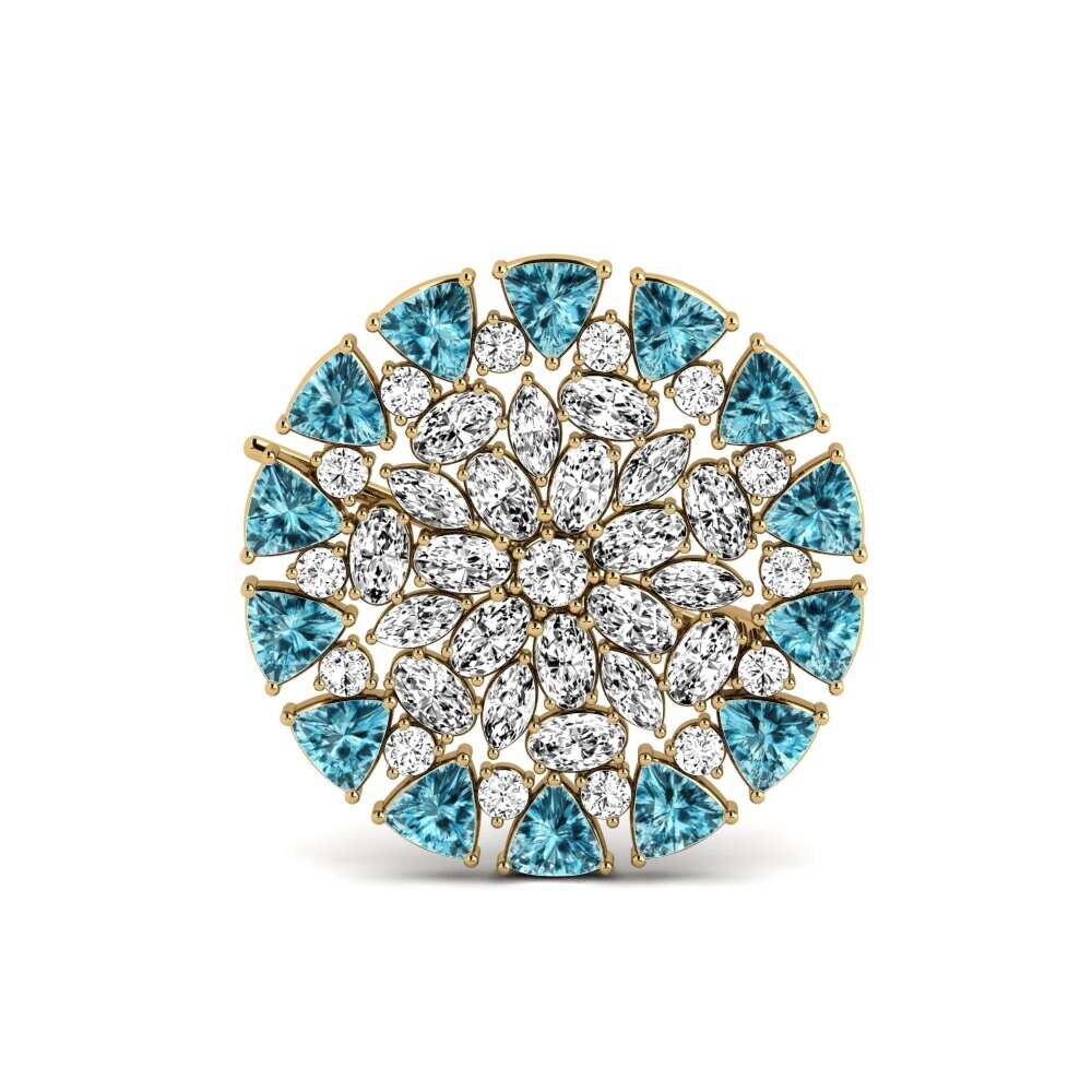 Gelbgold 375 Blauer Zirkon Brosche Bensen