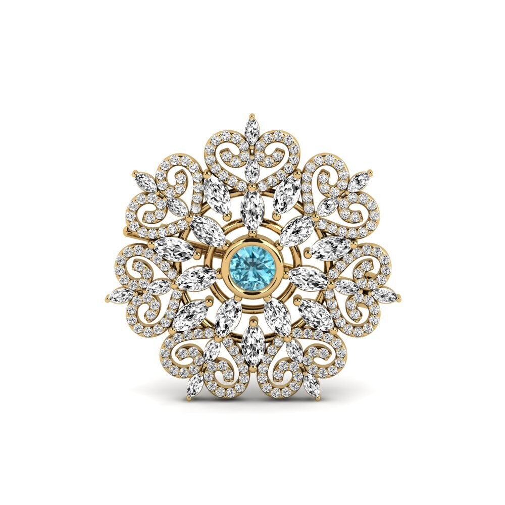 Gelbgold 375 Blauer Zirkon Brosche Daaim