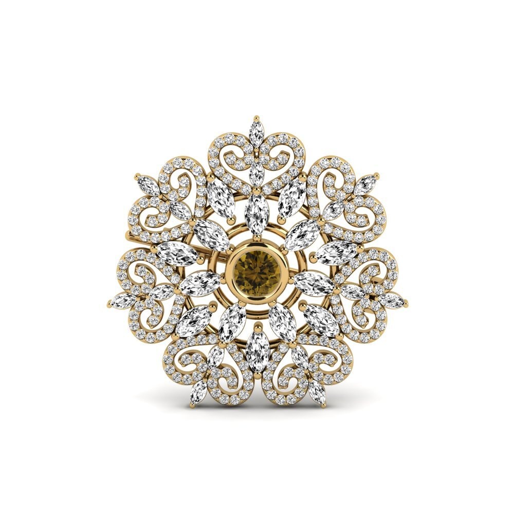 Gelbgold 585 Brauner Zirkon Brosche Daaim