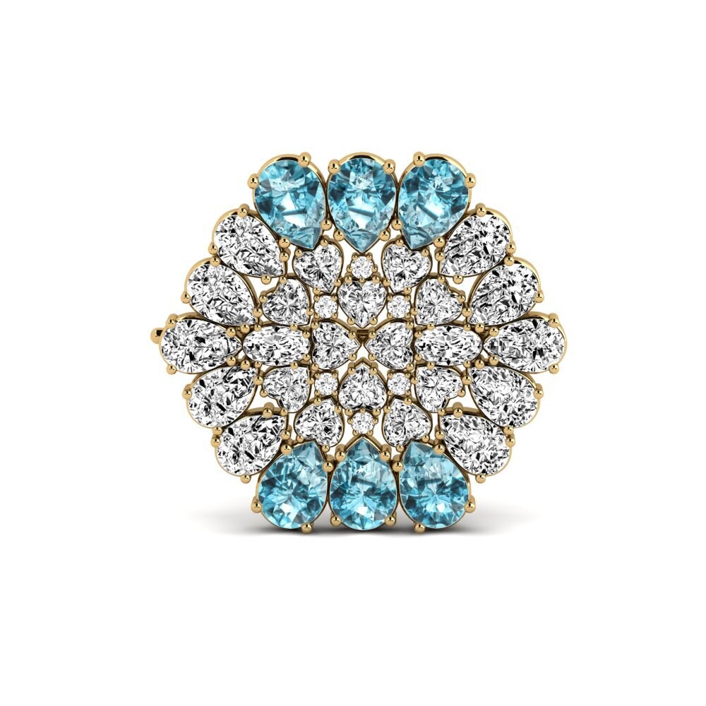 Gelbgold 375 Blauer Zirkon Brosche Danuta
