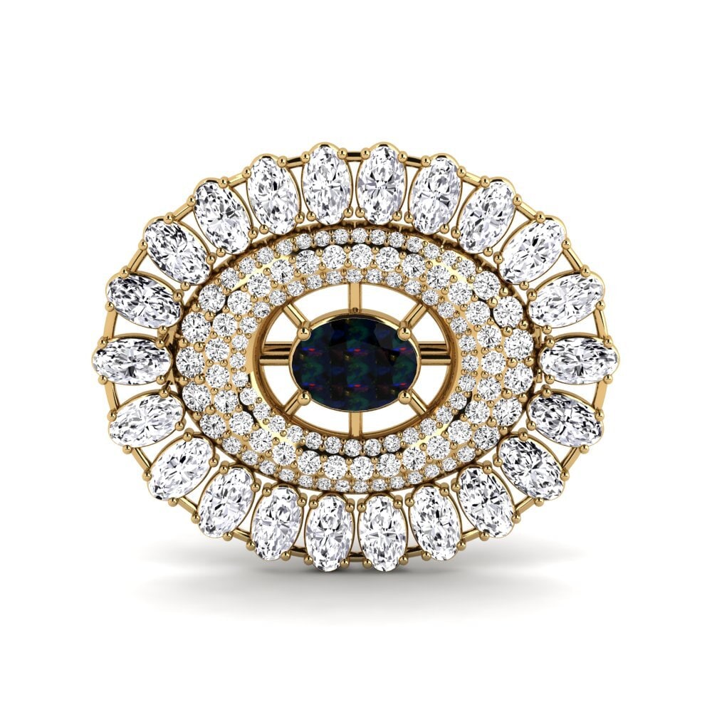 Gelbgold 375 Schwarzer Opal Brosche Deberry
