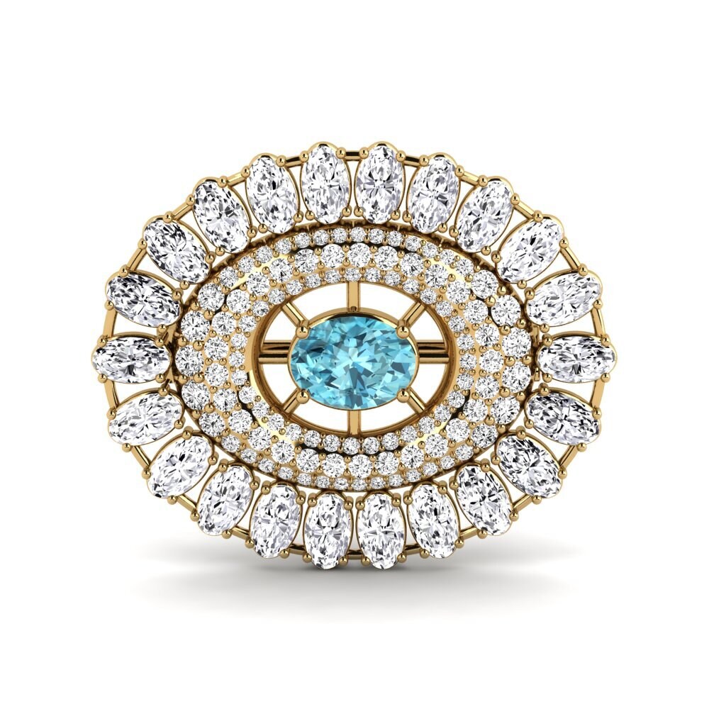 Gelbgold 375 Blauer Zirkon Brosche Deberry