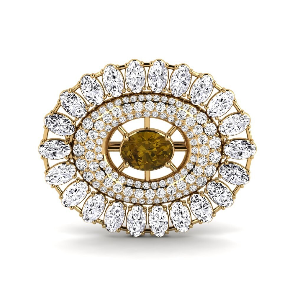 Gelbgold 585 Brauner Zirkon Brosche Deberry