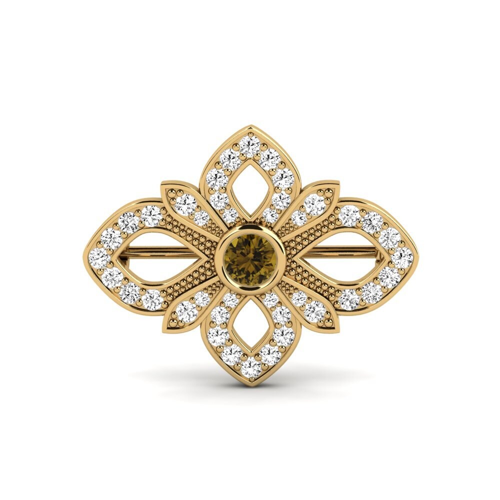 Gelbgold 585 Brauner Zirkon Brosche Delaros