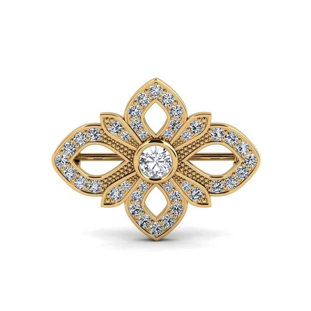 Vàng 14K Đá Zircon Trắng Trâm cài Delaros