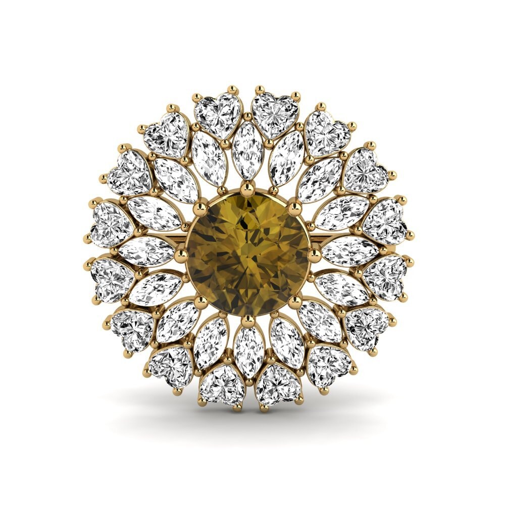 Gelbgold 585 Brauner Zirkon Brosche Funk
